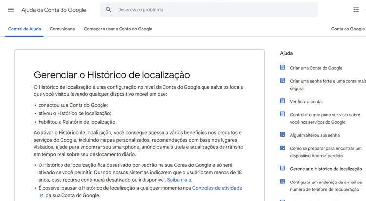 exemplo perguntas frequentes - google