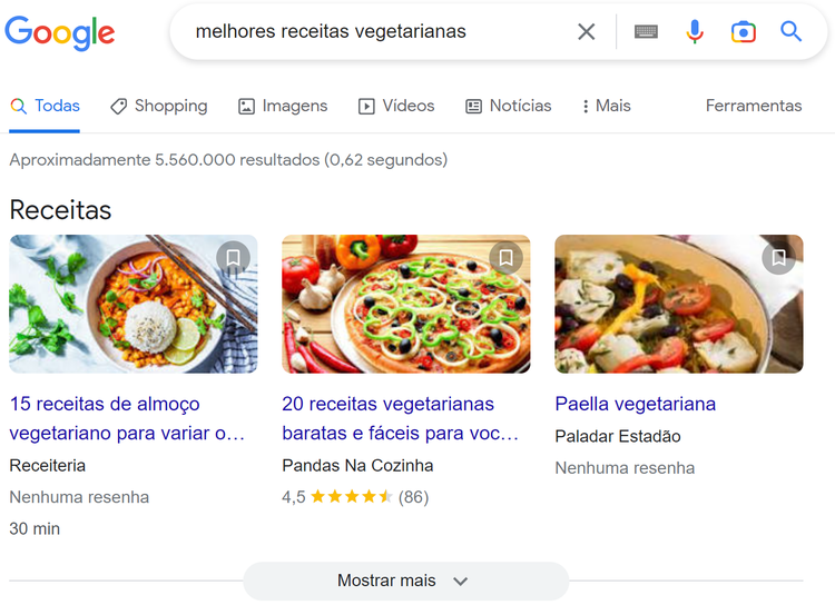 serp para melhores receitas vegetarianas