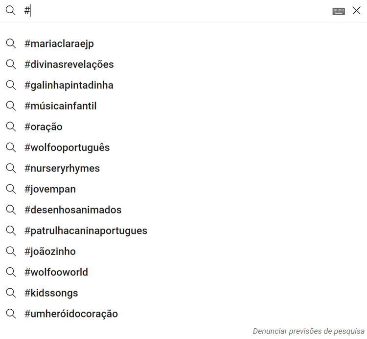 Pesquisa de hashtags no YouTube