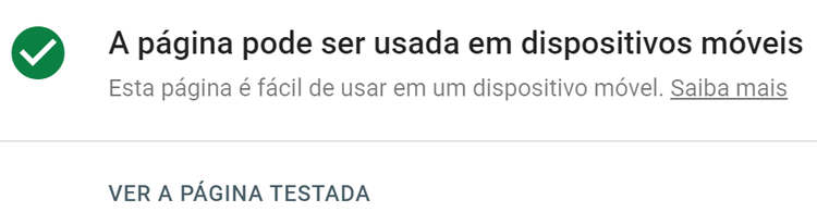 resultado Teste de compatibilidade com dispositivos móveis