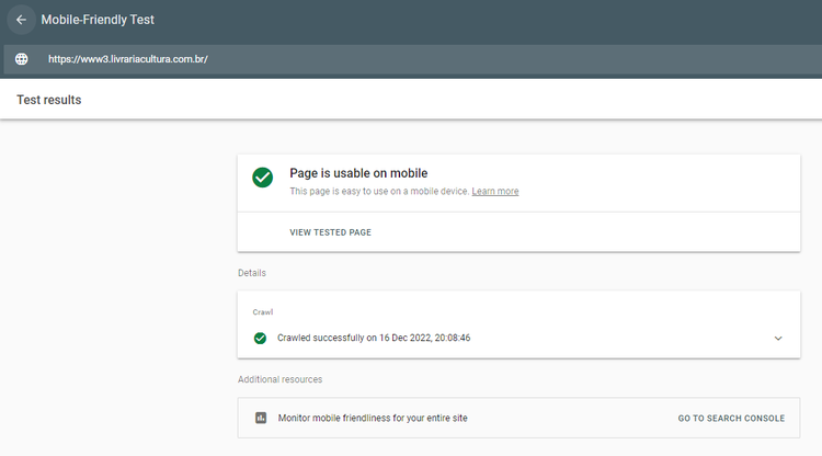 print da ferramenta de teste de mobile friendly do google