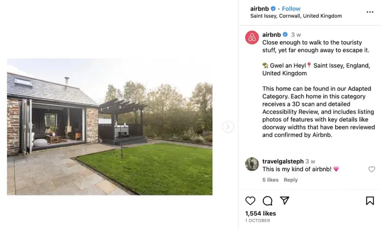 Postagem do Airbnb no Instagram com foto de casa