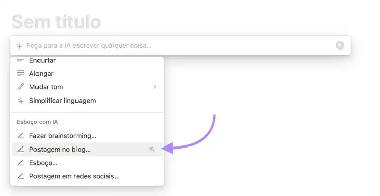 Notion AI's prompt bar with various suggested prompts.