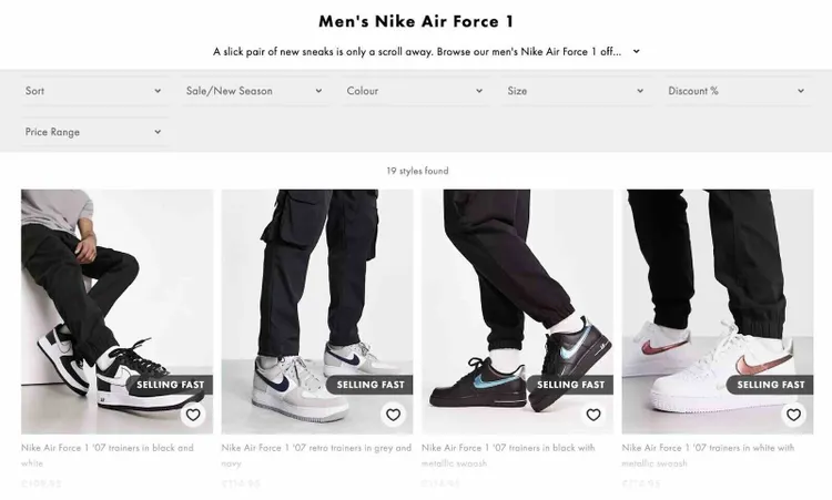 Página da categoria Asos Nike Air Force