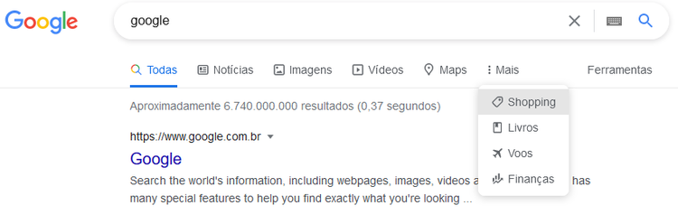 opções de pesquisa no google