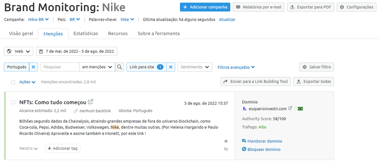 ferramenta brand monitoring - menções à maca sem link